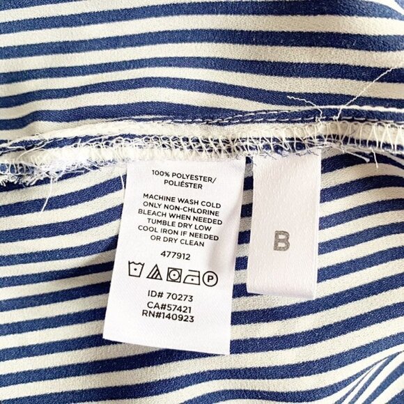 LOFT blue white striped mock collar hidden button front long sleeve top - Picture 6 of 10